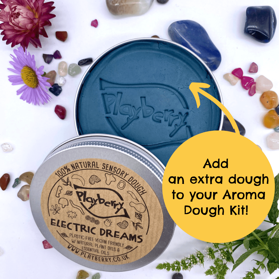 dark blue playdough made from plant dyes and scented with essential oils