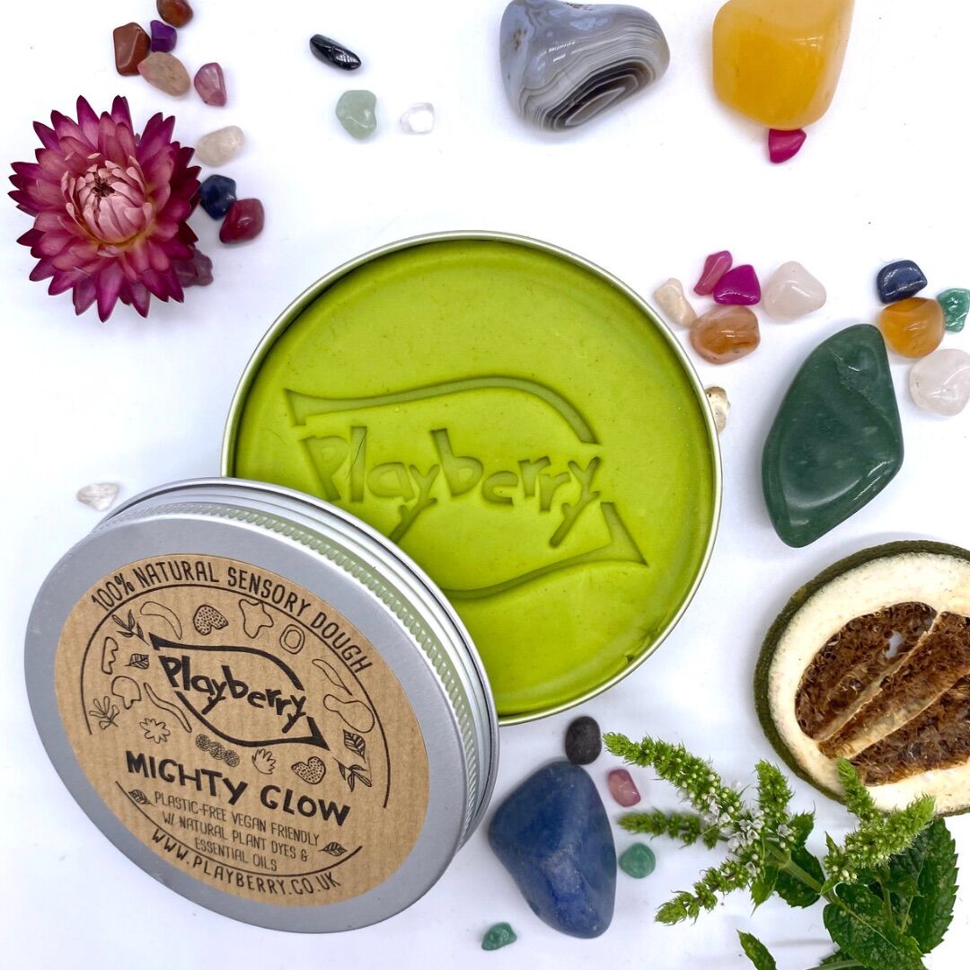 lime playdough with natural plant dyes and essential oils