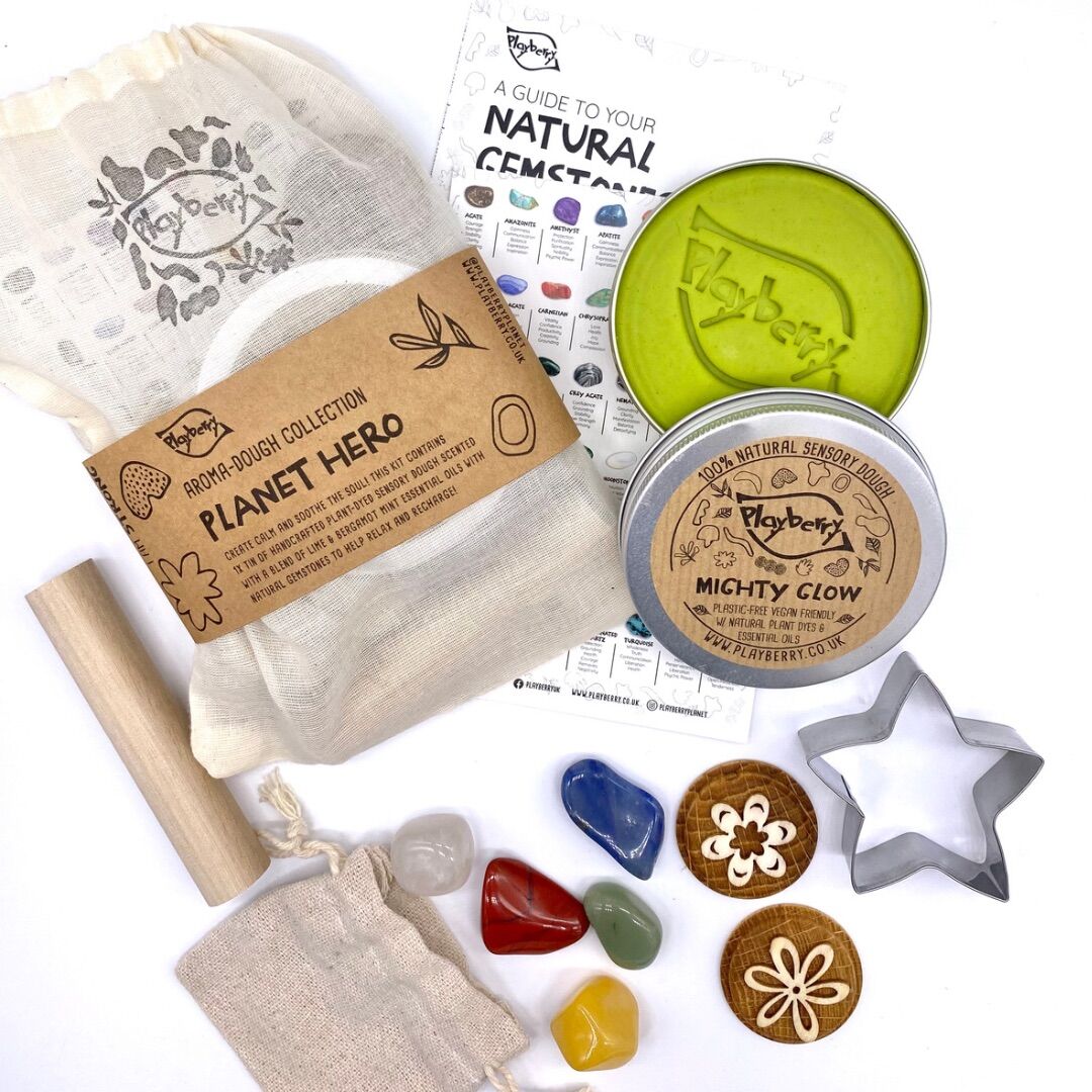 eco friendly plant made playdough kit with natural gemstones